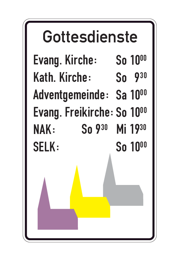 Gottesdienstschild am Ortseingang